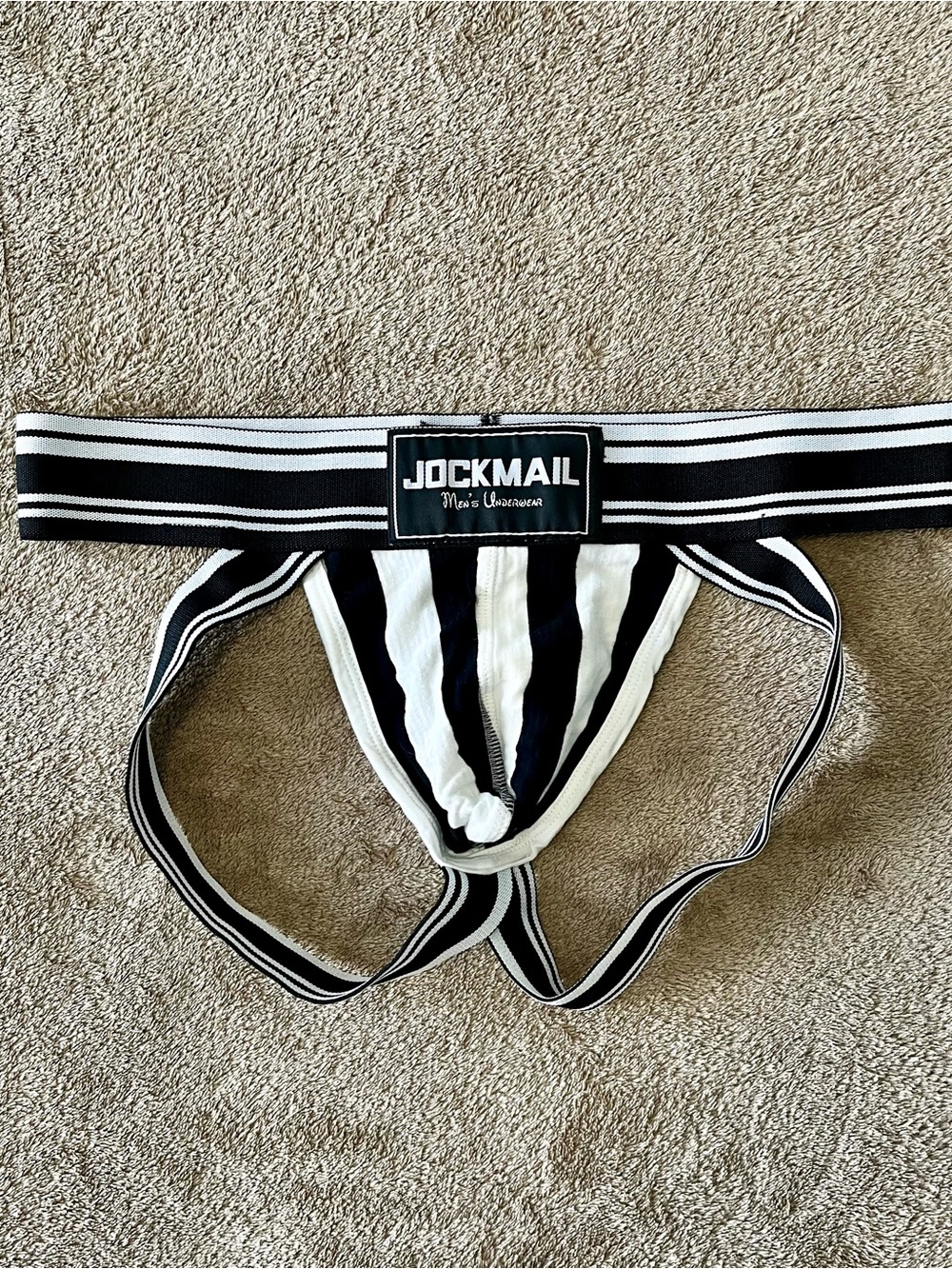 Jockmail Men's Black & White Striped Jockstrap Style Supporter